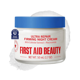 First Aid Beauty jar front view highlighting brand and soothing overnight benefits