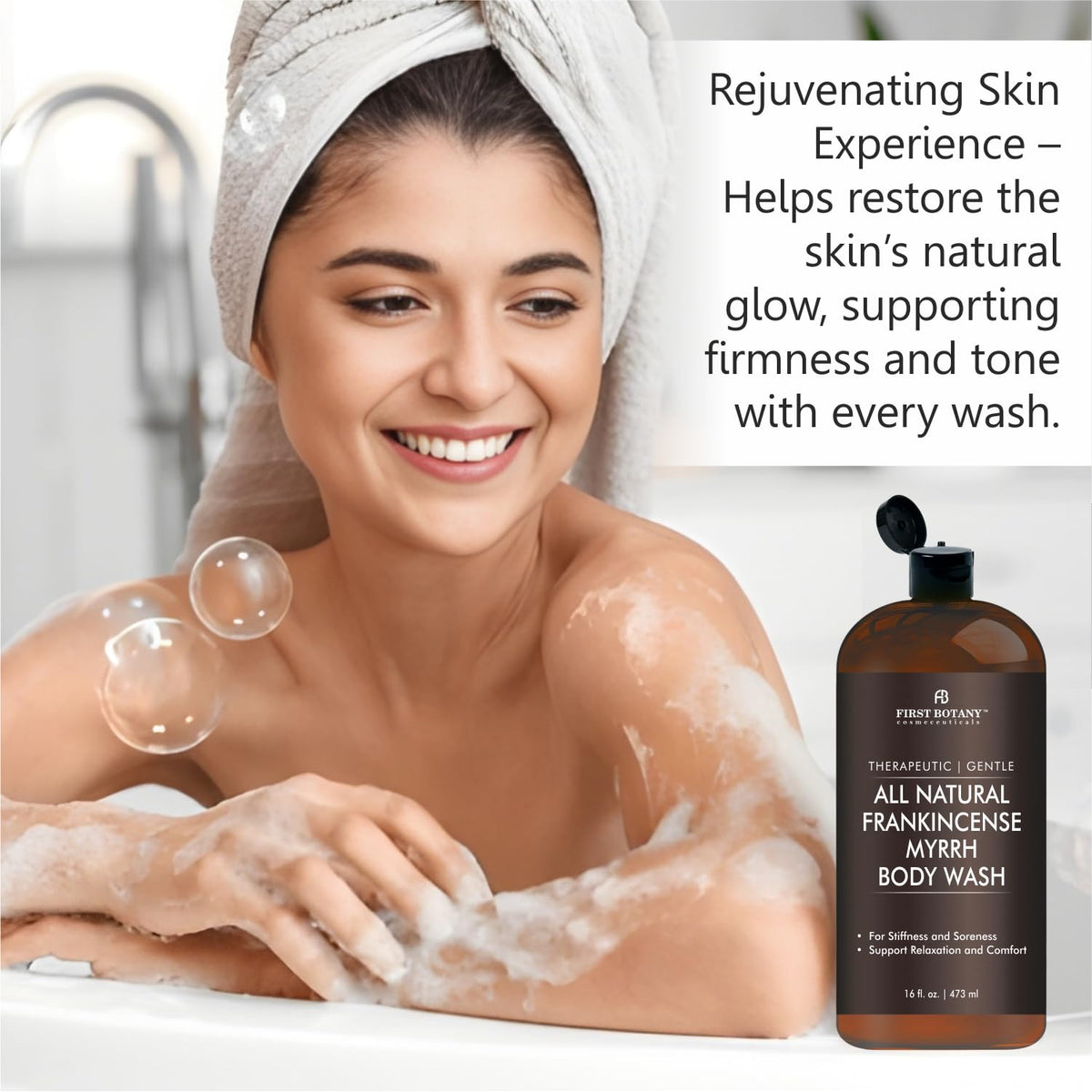 First Botany bottle on shower shelf conveying daily use and freshness