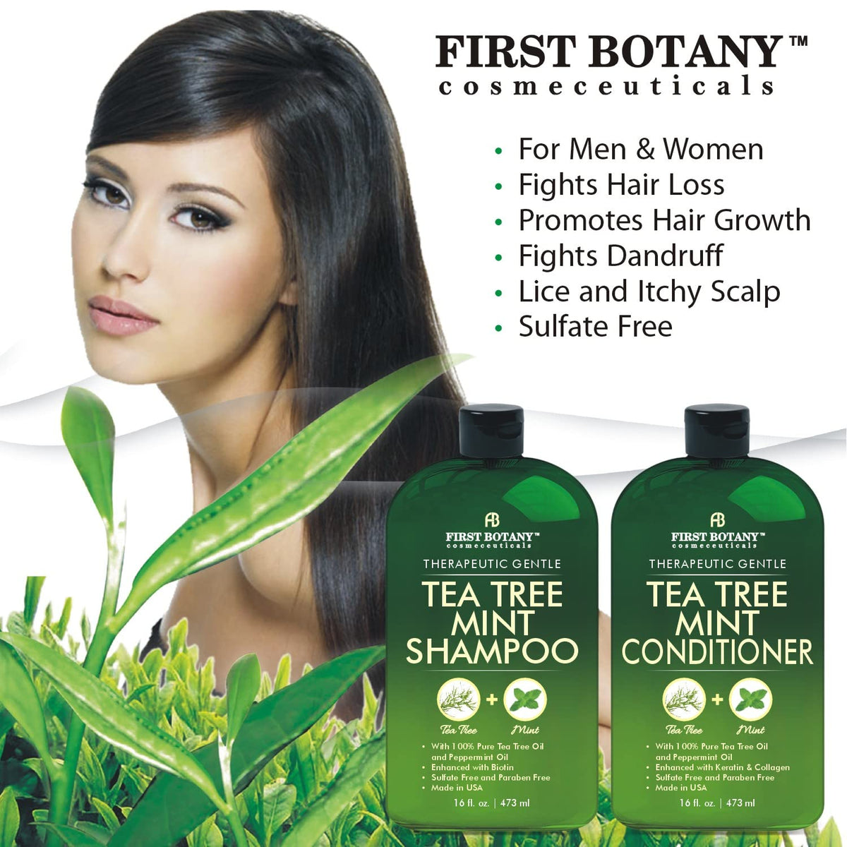 First Botany label close-up highlighting tea tree and peppermint ingredients