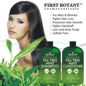 First Botany label close-up highlighting tea tree and peppermint ingredients