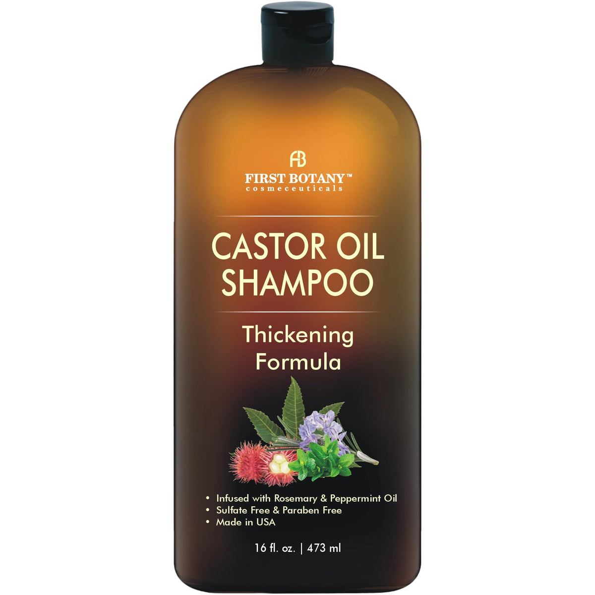 First Botany front bottle showing clean label and castor oil benefit