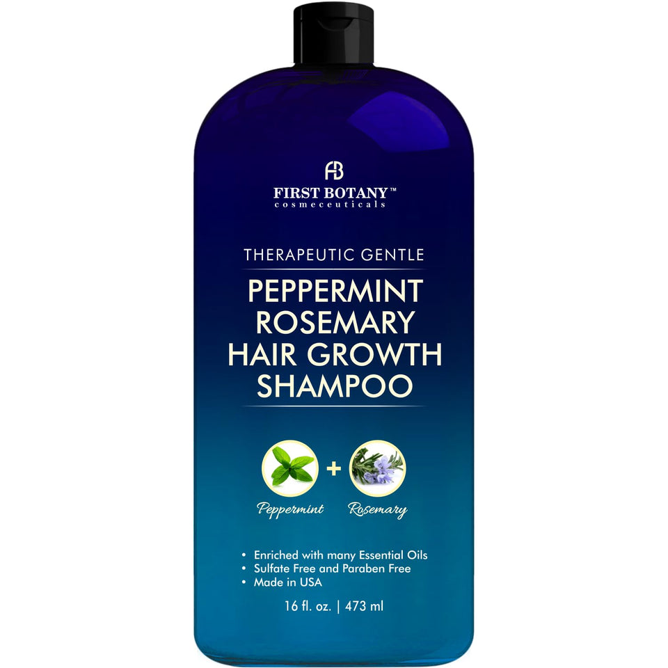 First Botany front packaging showing peppermint rosemary shampoo benefits