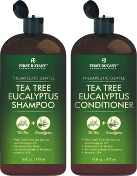 First Botany front packaging showing both tea tree and eucalyptus bottles for refreshing scalp care