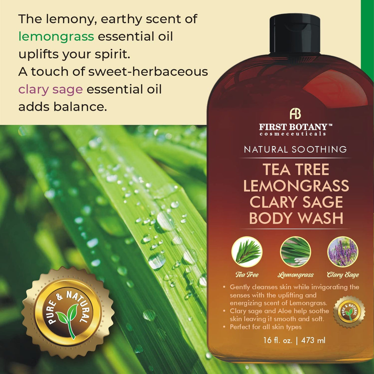 First Botany gel drop on hand illustrating concentrated, effective cleansing