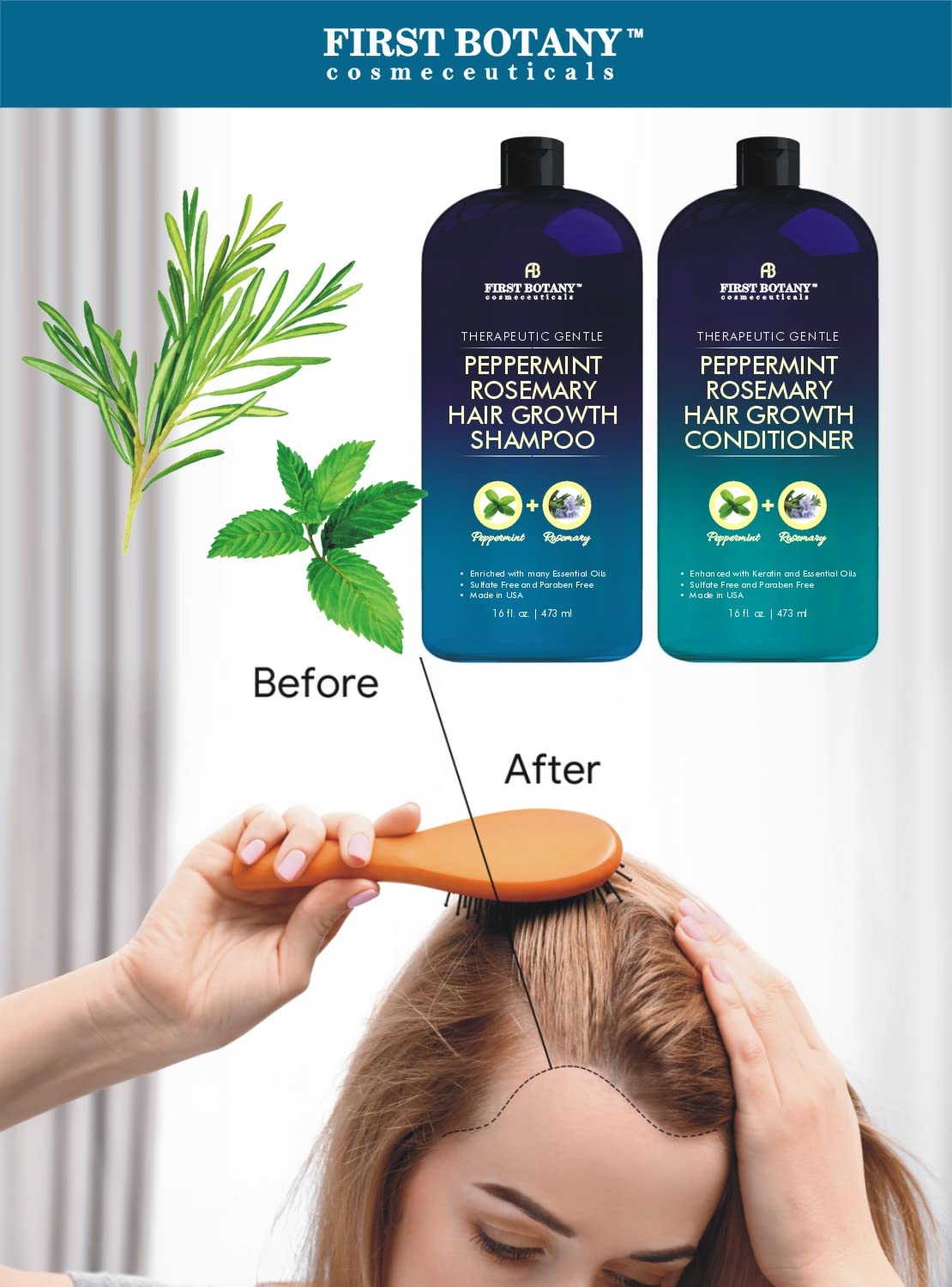 First Botany label closeup highlighting peppermint and rosemary ingredients benefit