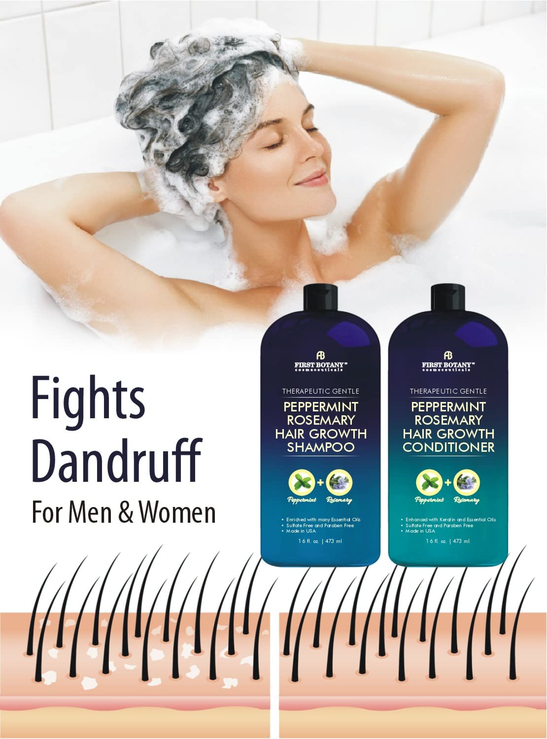 First Botany pouring shampoo texture, shows gentle lathering and detox benefit