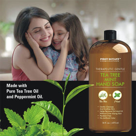 First Botany label close-up highlighting tea tree and peppermint ingredients