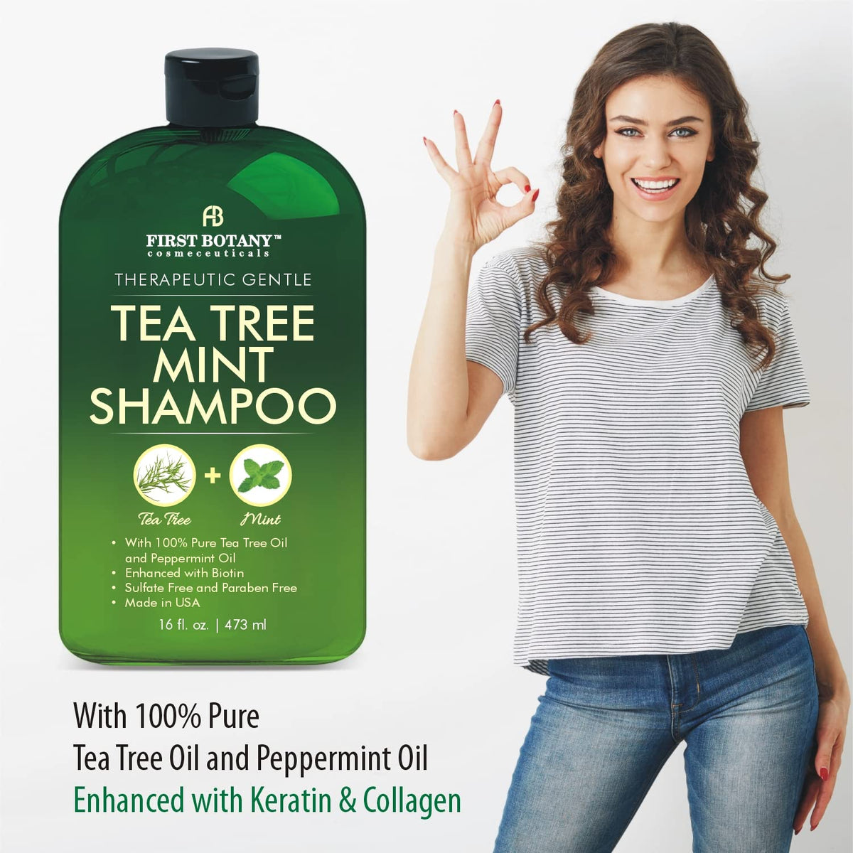 First Botany shampoo pouring with foam illustrating gentle cleanse benefit
