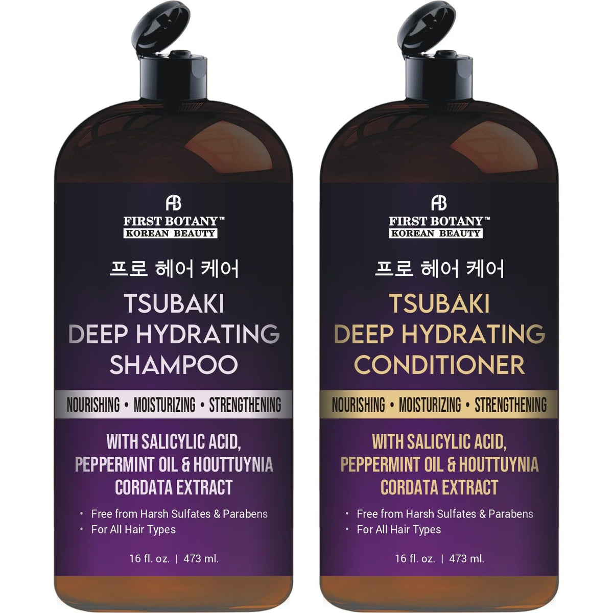 First Botany front packaging showing Tsubaki shampoo and conditioner set for deep hydration
