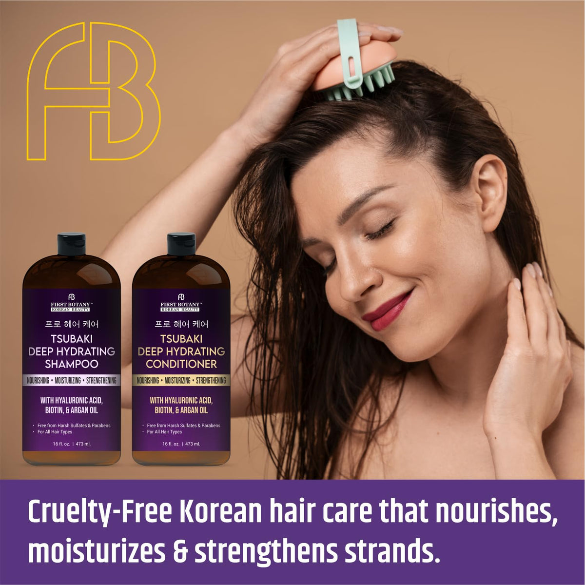 First Botany in-shower use of conditioner illustrating detangling and moisturized strands