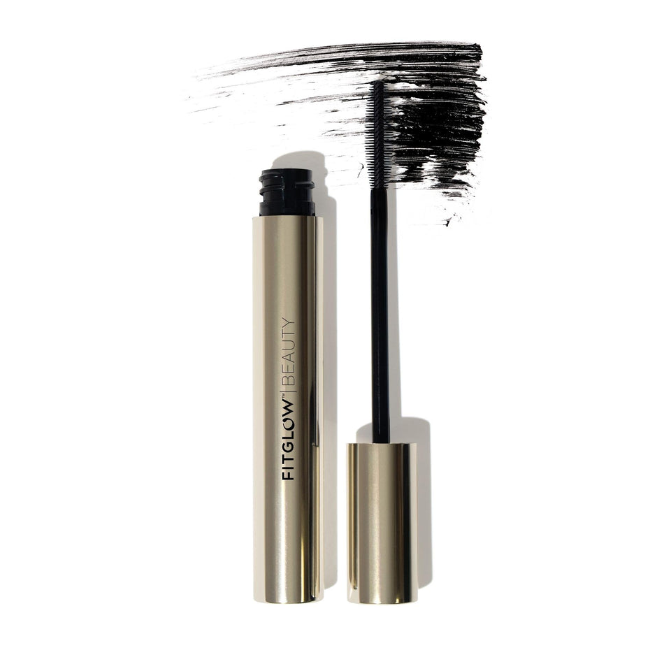 Fitglow mascara front packaging showing clean branding and full-size tube benefit: clarity