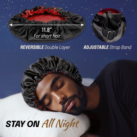 Fittia model wearing bonnet in bedroom, protects waves overnight