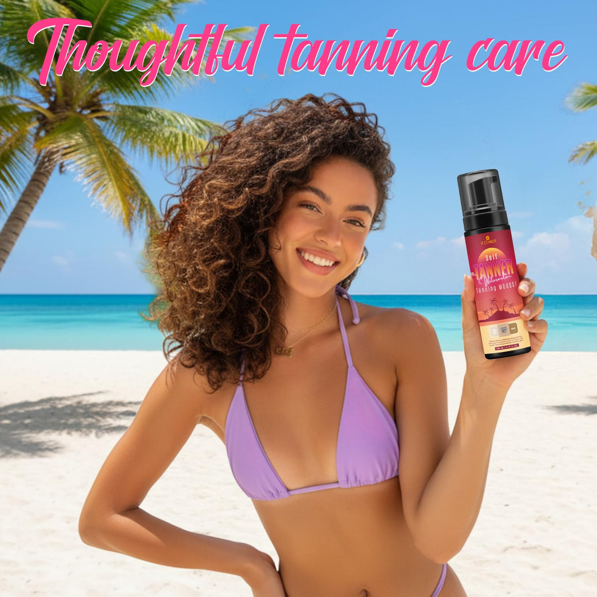 FIUMOT lifestyle bathroom vanity setup showing easy at-home tanning routine