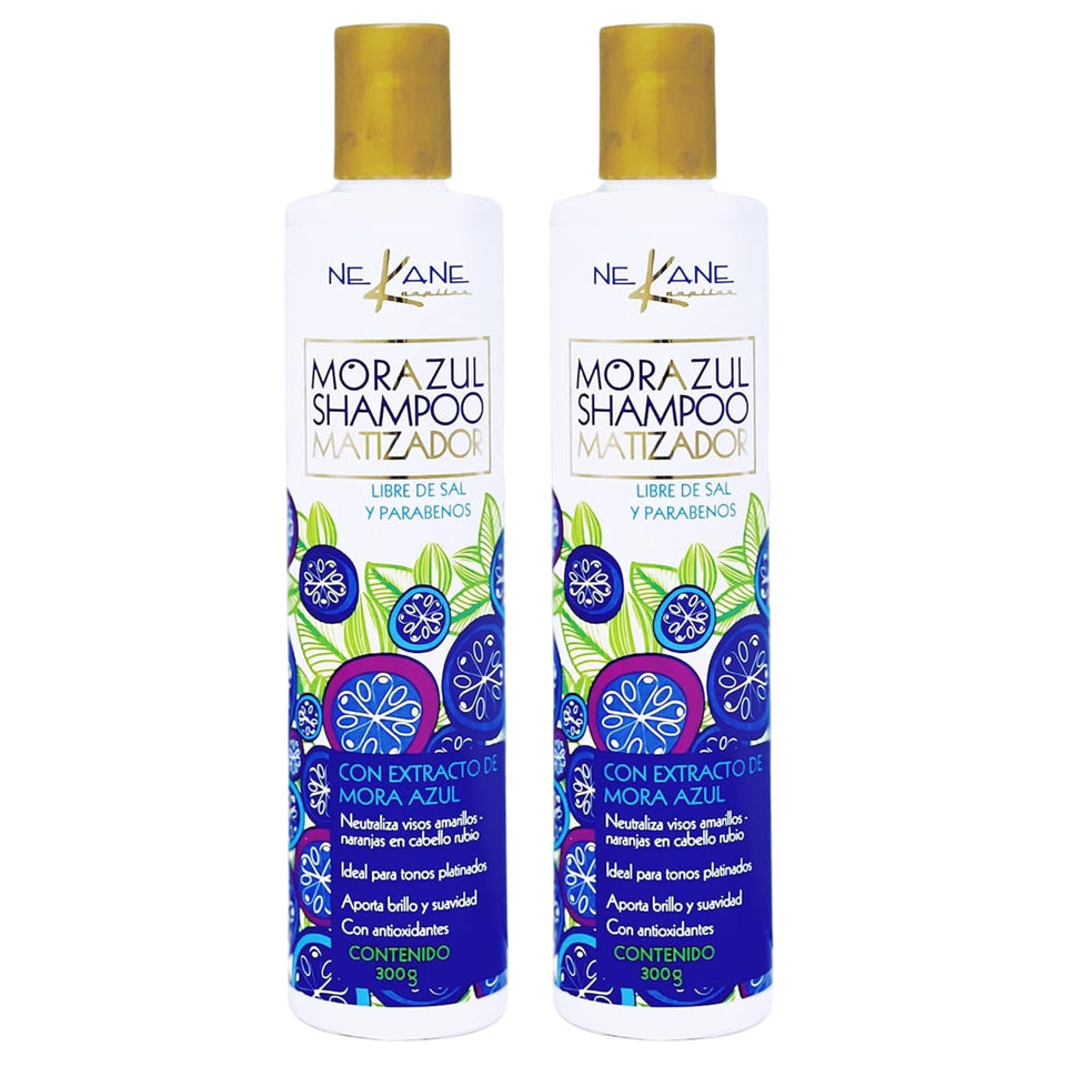 Five Brothers front packaging showing Nekane Mora Azul bottles and purple-blue shade, tones hair cooler