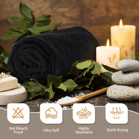 FIXSMITH neatly folded stack of black towels showing organized storage benefit