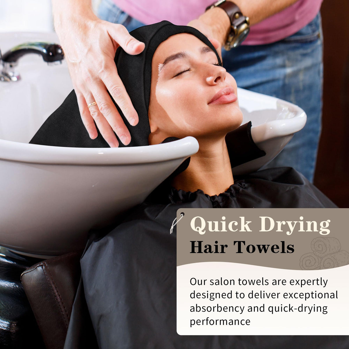 FIXSMITH towel wrapped around client's hair in salon to speed drying