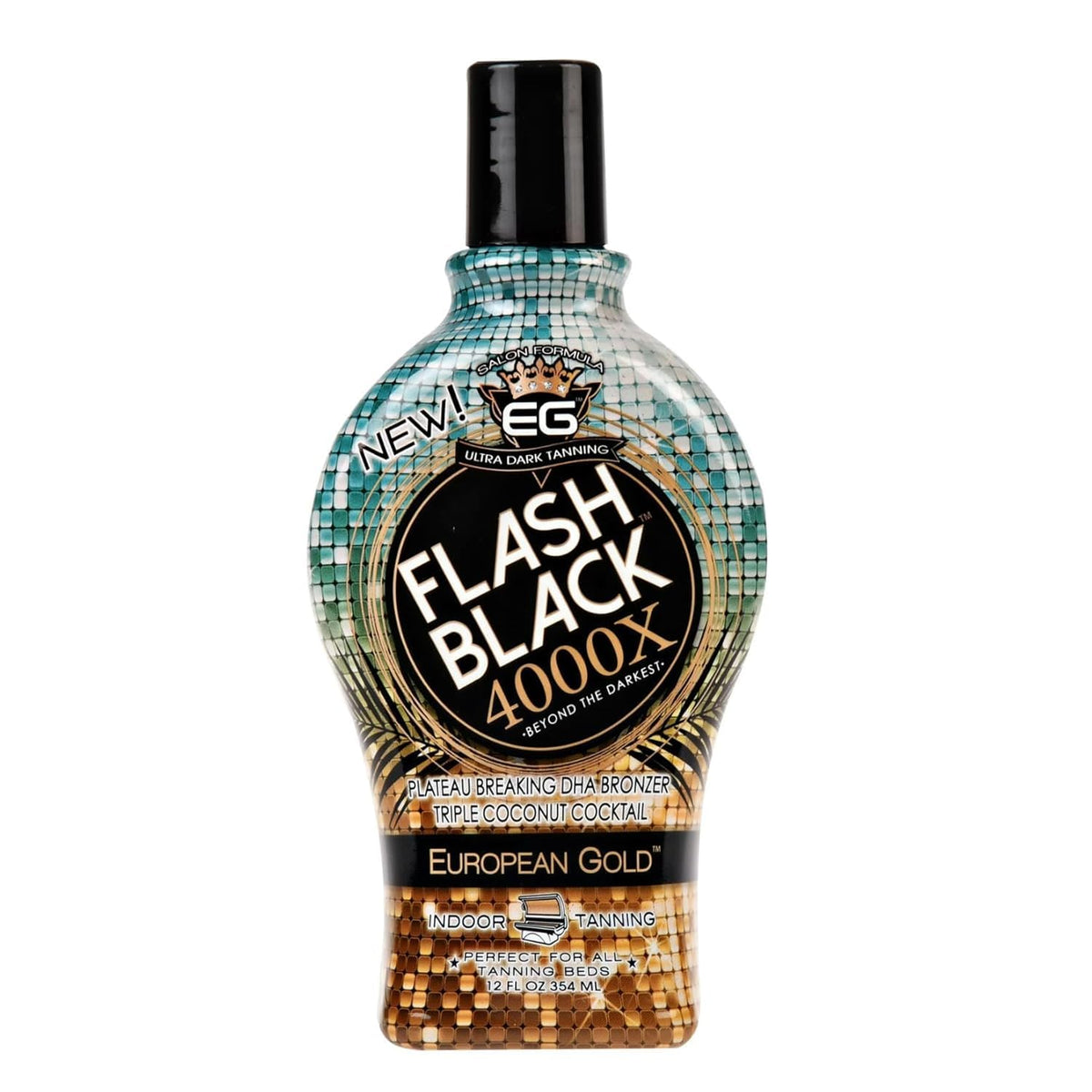 Flash Black front packaging showing label and 12 oz bottle, highlights deep bronzing