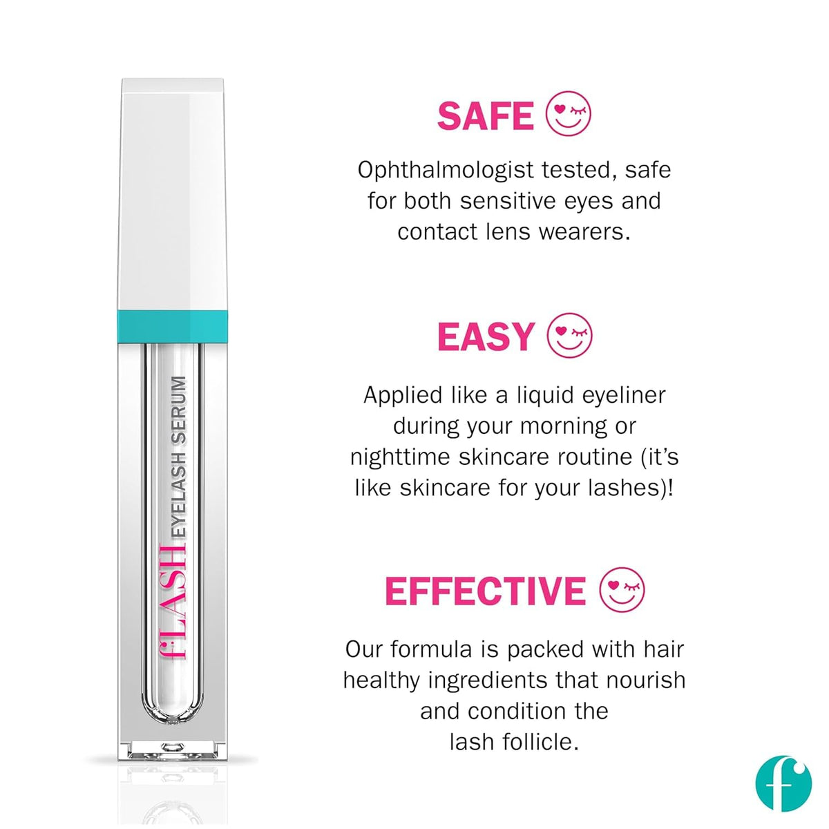 FLASHSERUM applicator tip detail demonstrating fine brush for precise eyeliner-style application