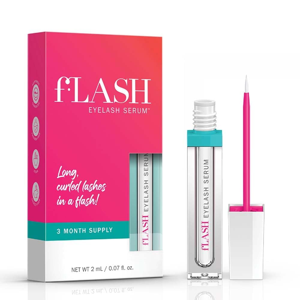 FLASHSERUM front packaging showing tube and brand, highlights long-lash benefits