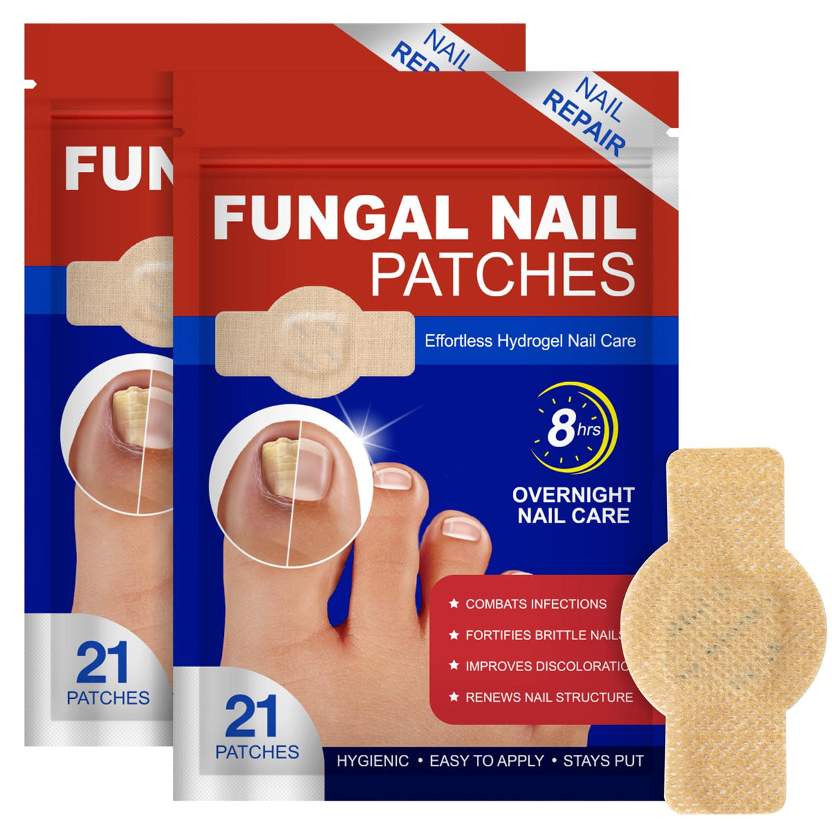 flasture front packaging showing 42-patch recovery kit and benefits