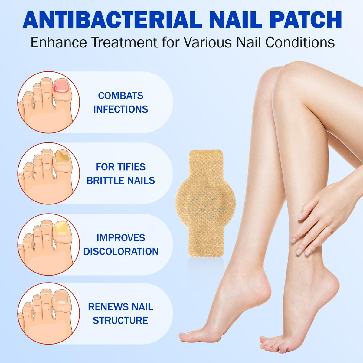 flasture patch applied on toenail overnight demonstrating comfortable wear