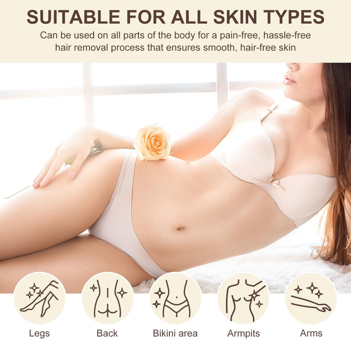 flasture skin before and after use, illustrates smoother texture and reduced regrowth