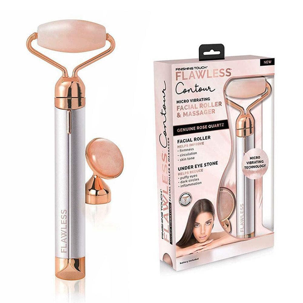 Flawless rose quartz roller front view showing elegant design and smooth finish benefit