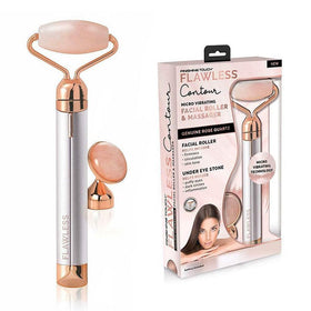 Flawless rose quartz roller front view showing elegant design and smooth finish benefit