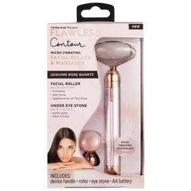Flawless roller on bathroom vanity suggesting easy daily use and skincare ritual benefit