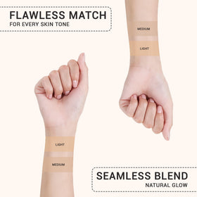 Flawless Radiance hand swatch demonstrating medium shade coverage benefit