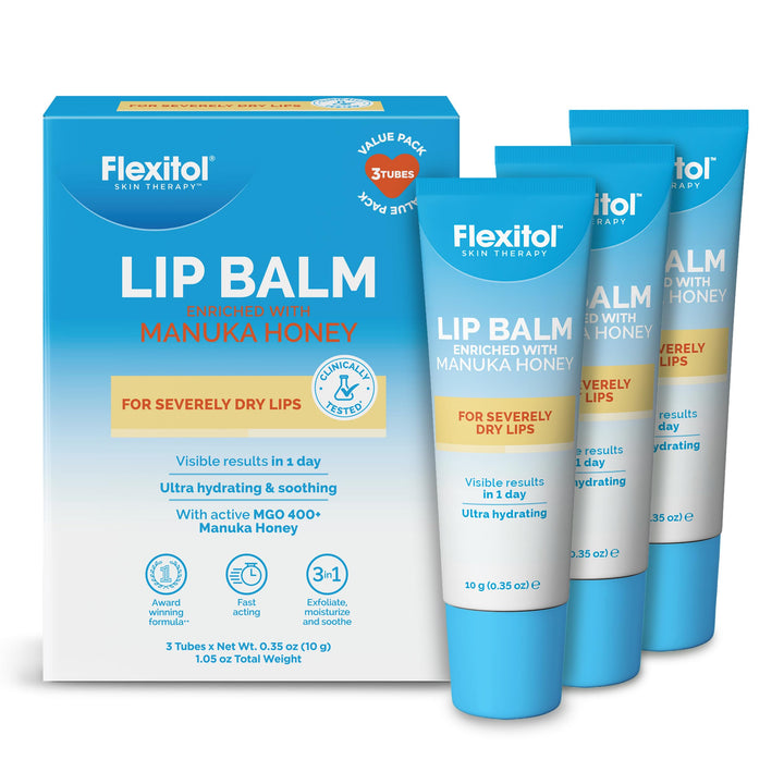 Flexitol front packaging three-pack showing product convenience and protection