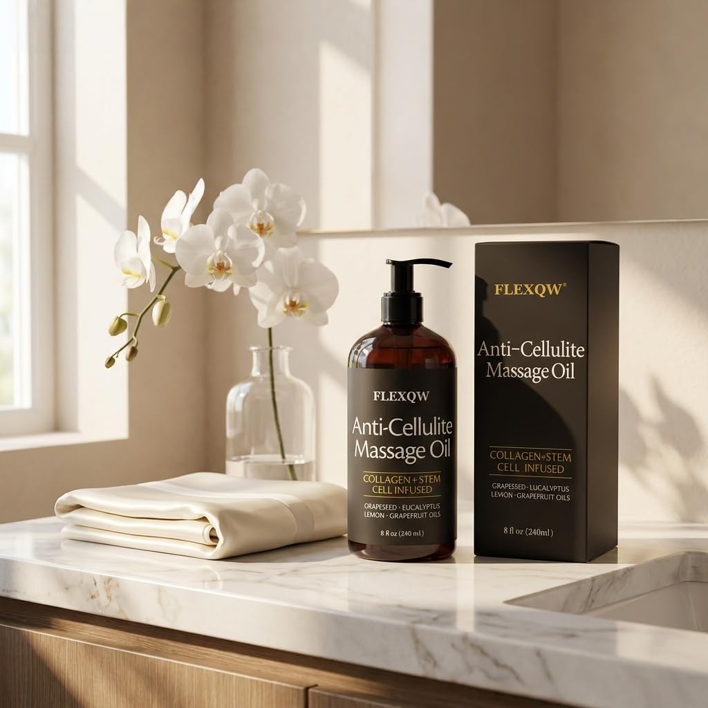 Flatlay of grapefruit lemon eucalyptus with FLEXQW bottle showcasing natural ingredients