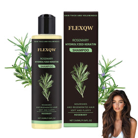 FLEXQW front bottle view showing rosemary shampoo and benefits