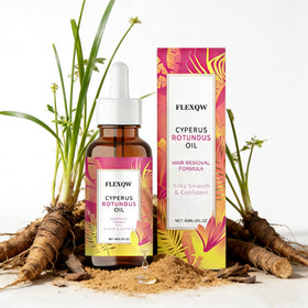 FLEXQW front packaging showing calming post-depilation oil benefits