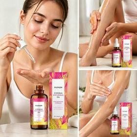 FLEXQW bottle next to hand for scale showing travel-friendly size benefit