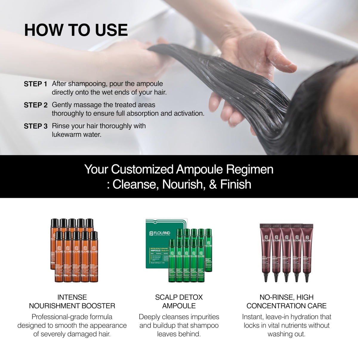 FLOLAND ampoules in travel pouch for portable salon-quality treatment