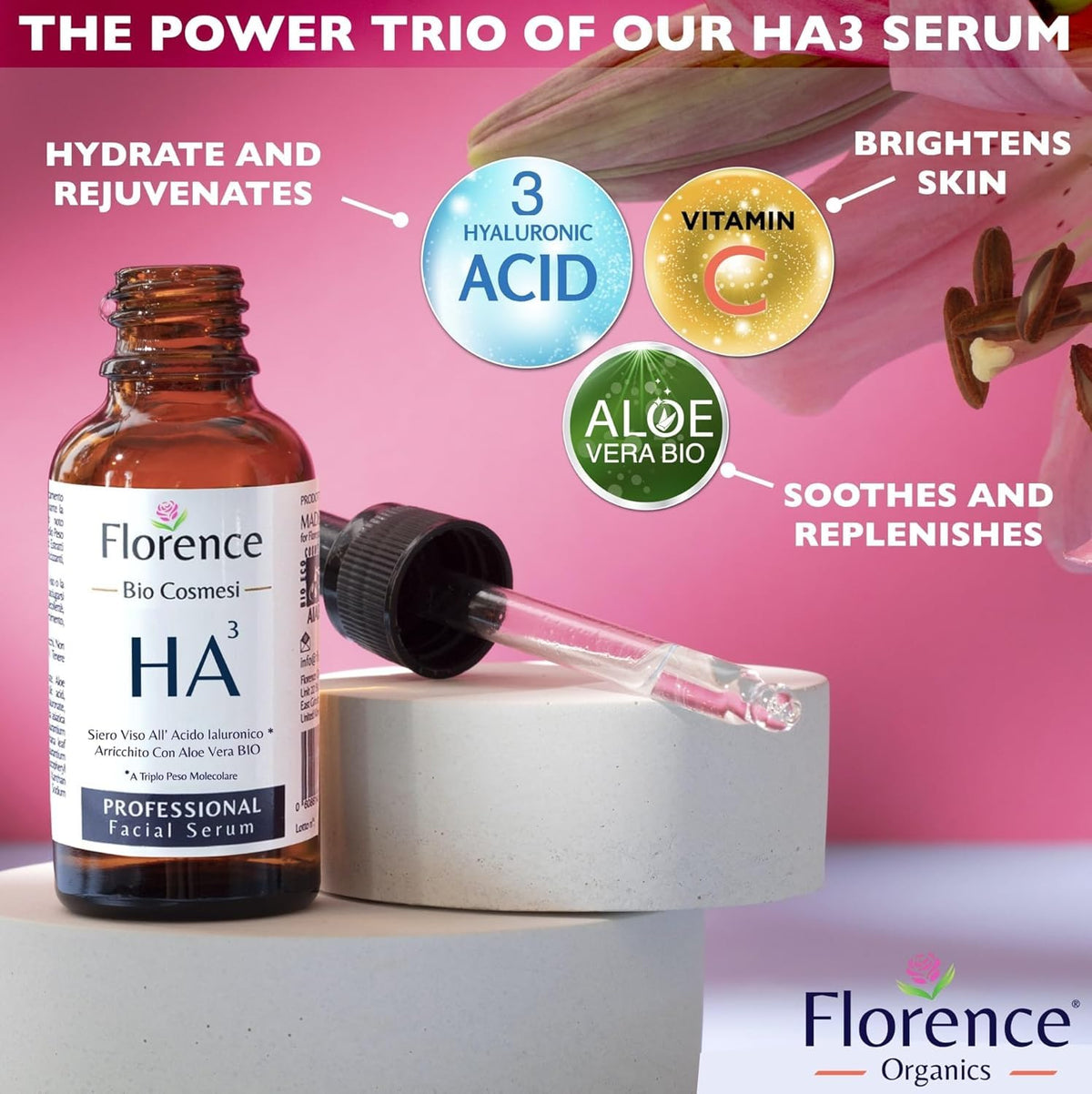 Florence applying serum to hand demonstrating smooth, non-greasy finish