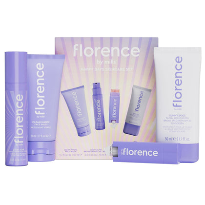 florence by mills front packaging showing four-piece set and easy travel routine