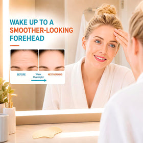 Floretsio patch on forehead demonstrating smoothing effect