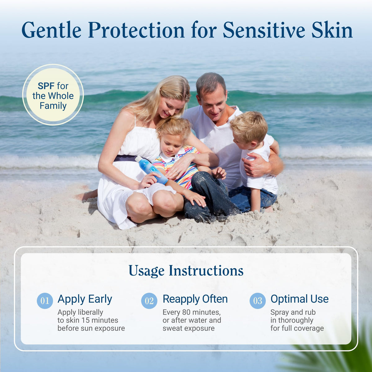 Florida Salt Scrubs family applying sunscreen on sunny beach