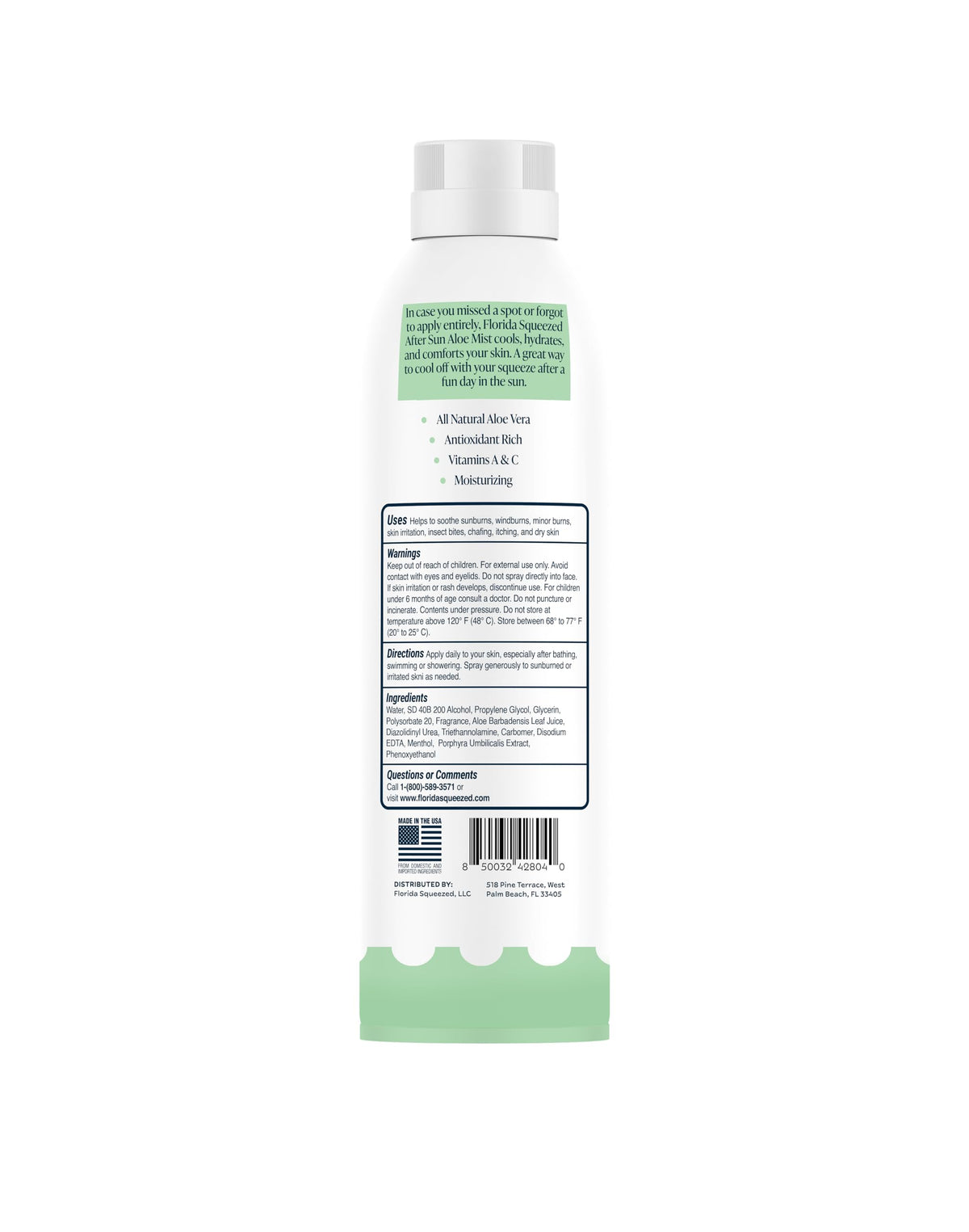 Florida Squeezed mist being applied to skin demonstrating cooling relief