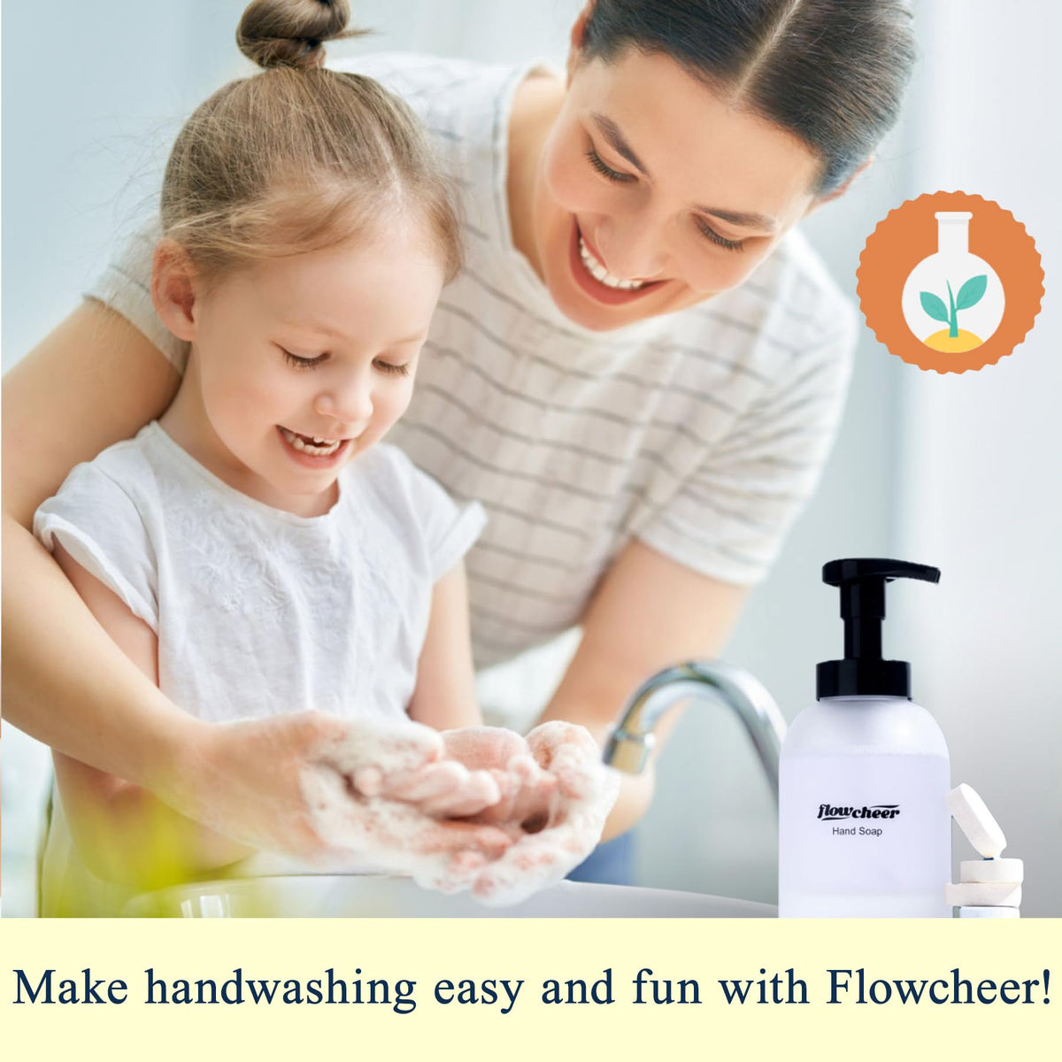flowcheer tablet dissolving in foaming bottle demonstrating quick setup