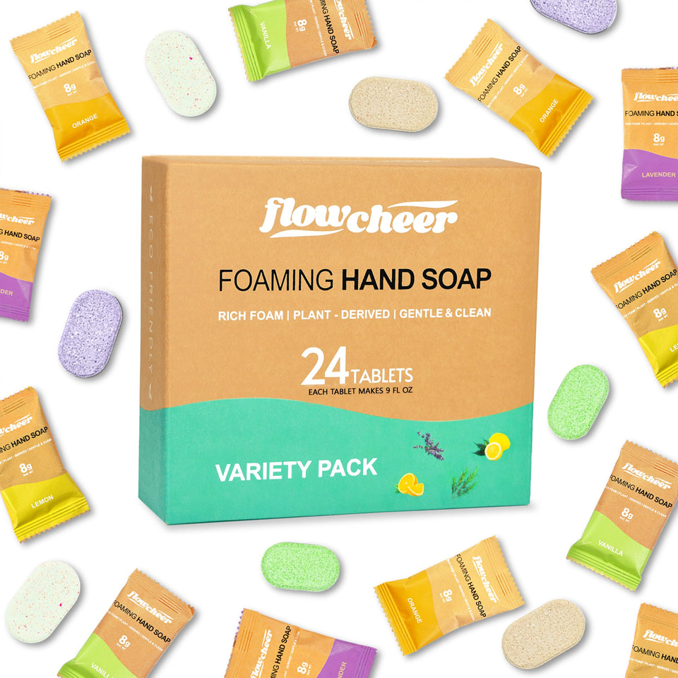 flowcheer front box packaging showing variety scents and eco message