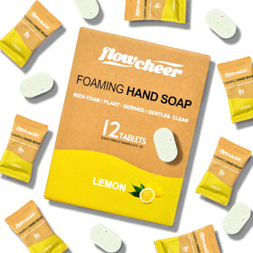 flowcheer front packaging lemon tablets showing compact eco-friendly box and contents