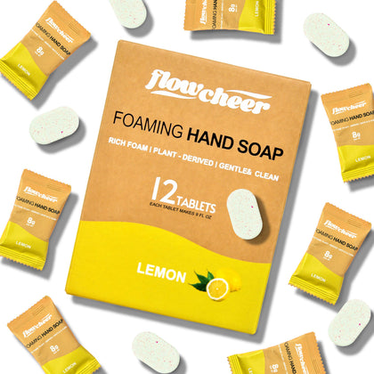 flowcheer front packaging lemon tablets showing compact eco-friendly box and contents