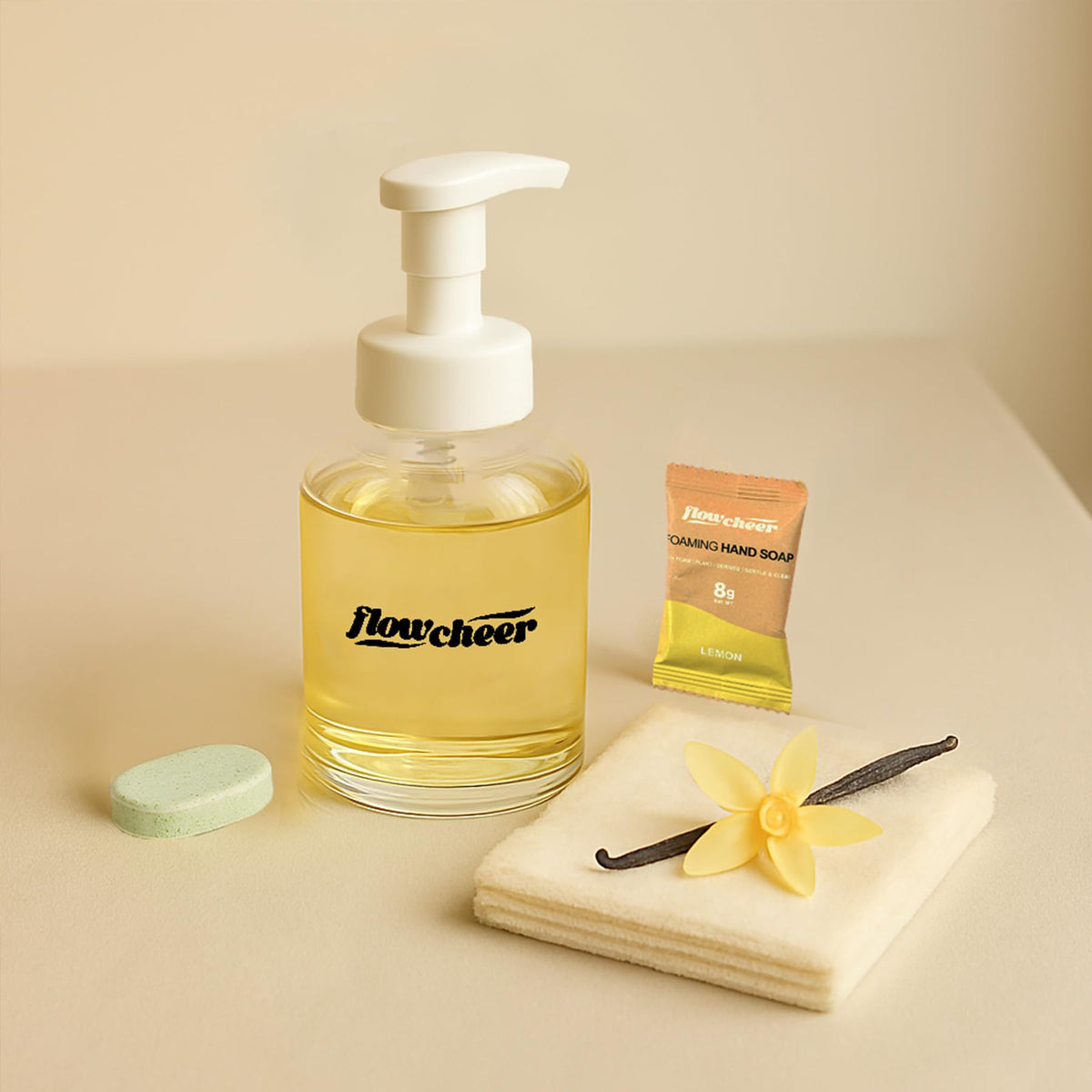 flowcheer size comparison with hand illustrating portable refill convenience