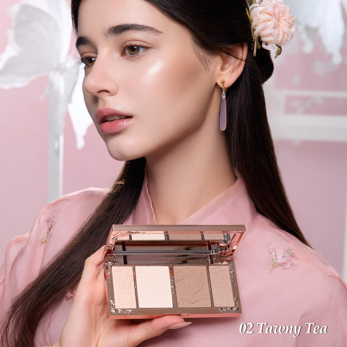 Flower Knows brush applying contour to cheek demonstrating precise sculpting benefit