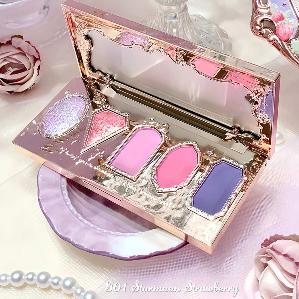 Flower Knows applied on model eye showing blendable, buildable color payoff