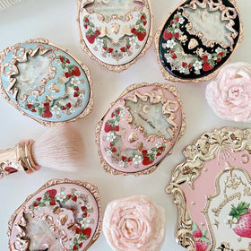 Flower Knows compact on vanity display as decorative makeup accent