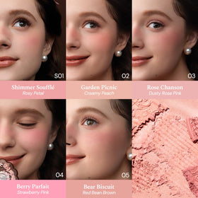 Flower Knows open compact revealing Rose Chanson powder and easy-to-pick-up pigment